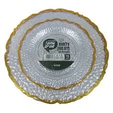 סט 16 צלחות קשיחות ויוקראתיות : שקוף וזהב